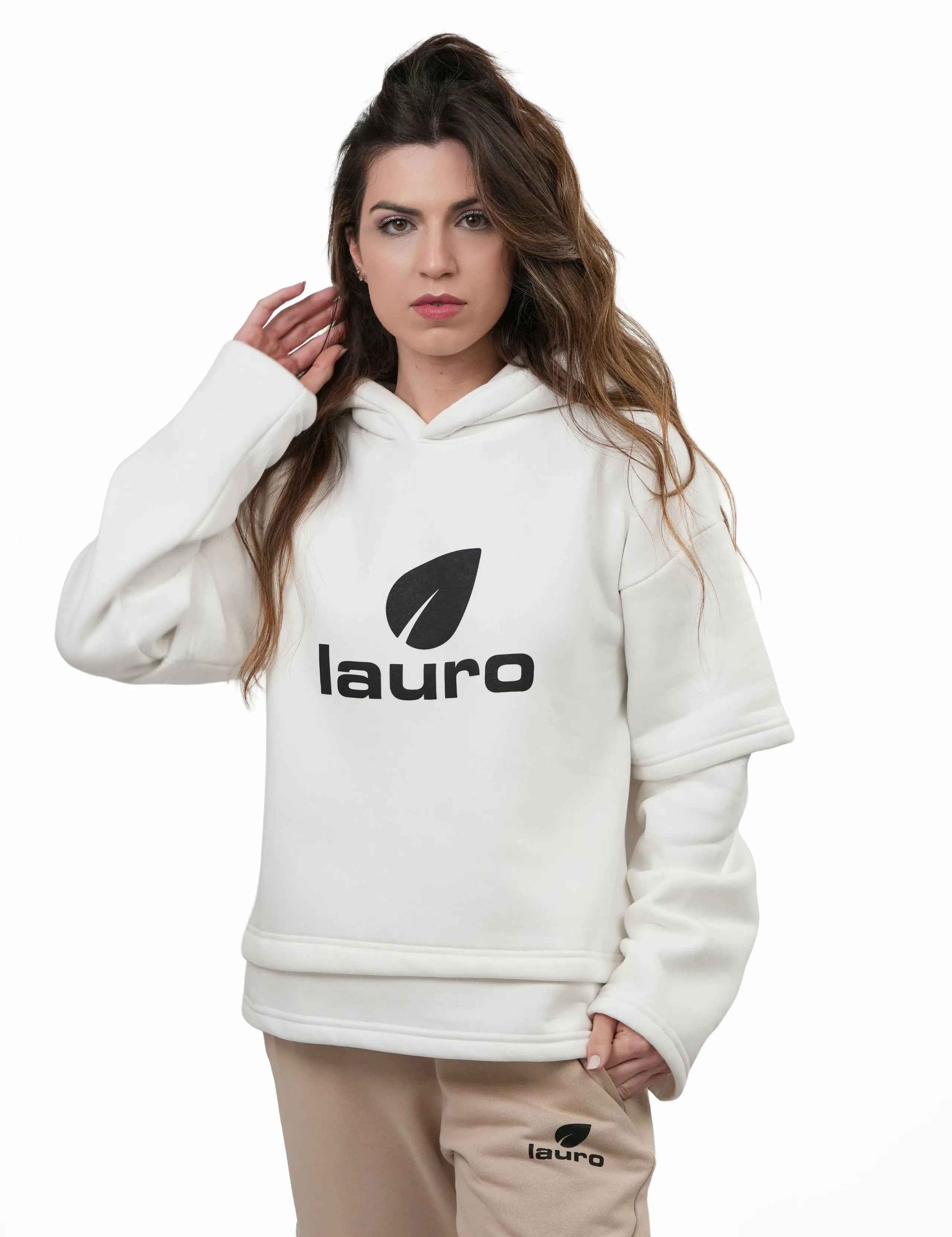 Felpa Oversize a strati da Donna Layered 310 GSM – Hoodie Streetwear LS-LU7917 - Lauro Sport